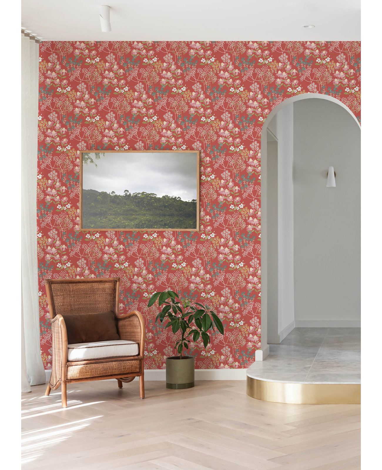 Floral Wallpaper, Red