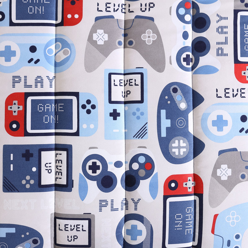 Twin Blue Microfiber Reversible Kids Gamer Comforter Set