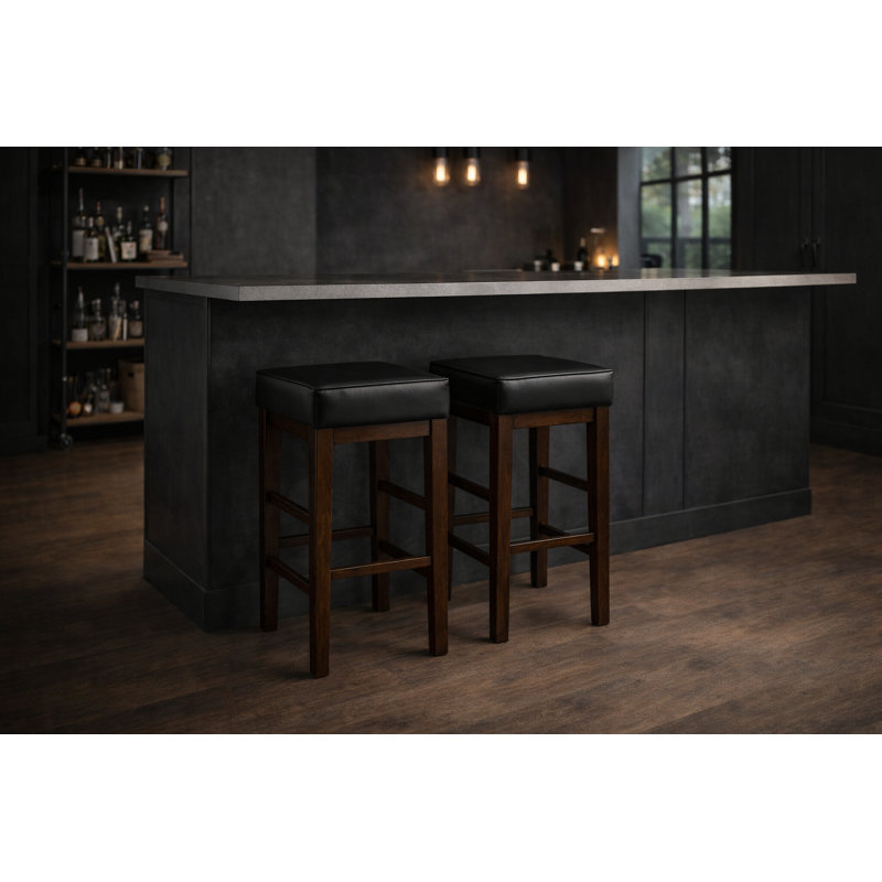 Duffield Transitional Faux Leather Upholstered Bar Stool with Solid Wood Frame, Bar Stool (30" Seat Height), Black