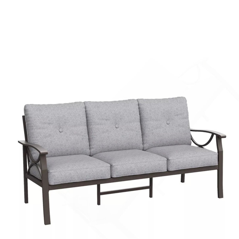 70” All-Weather Metal 3-Seat Patio Sofa, Khaki Frame With Cushions, Gray