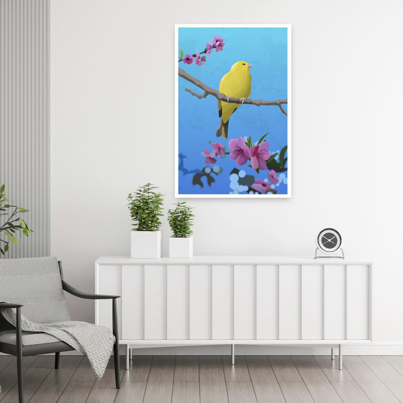 Art mural oiseau jaune et jaune, H 36 po x l 24 po