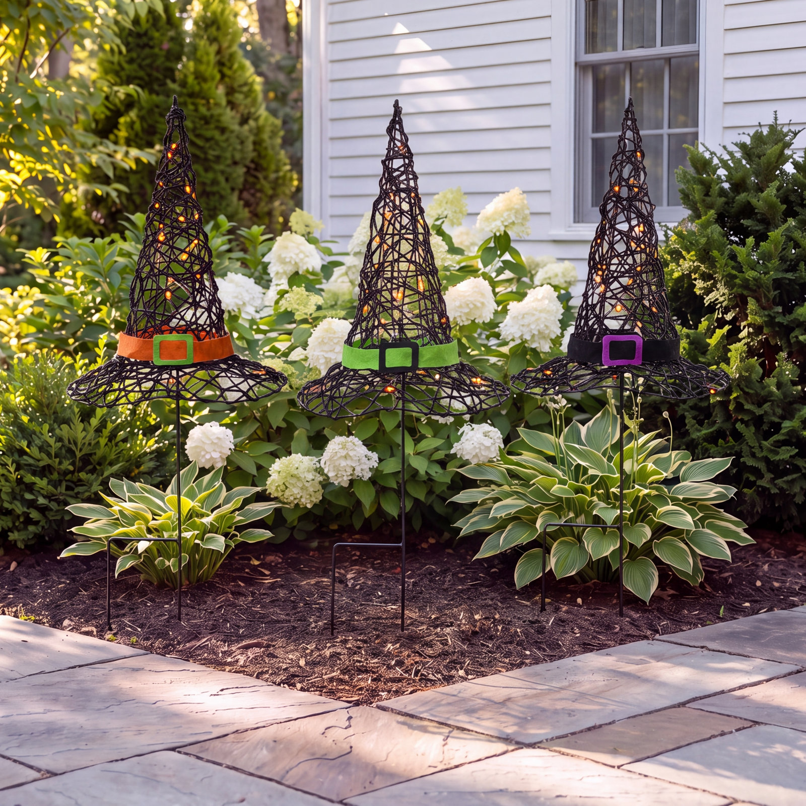 23" Pre-Lit Black Witch's Hat Garden Stakes