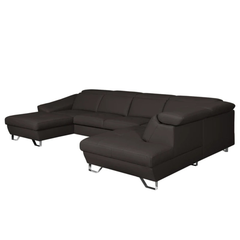 Natron Leather Corner U-form Sectional with Sleeping Function and Storage, Brown, Right Hand Facing