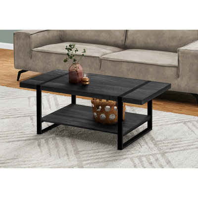 Table basse rectangulaire noire de 122 cm (48 po) de long - Style contemporain pour le salon avec tablette fixe et pieds en métal, fini bois recyclé, pieds design.