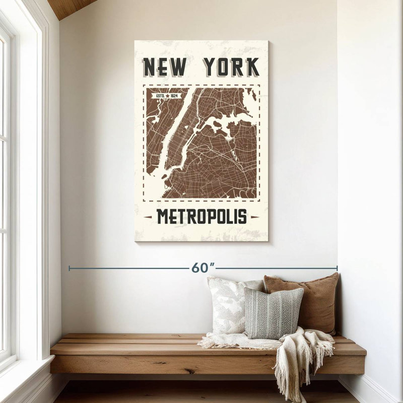 Aliaz New York Map, 45" H x 30" W