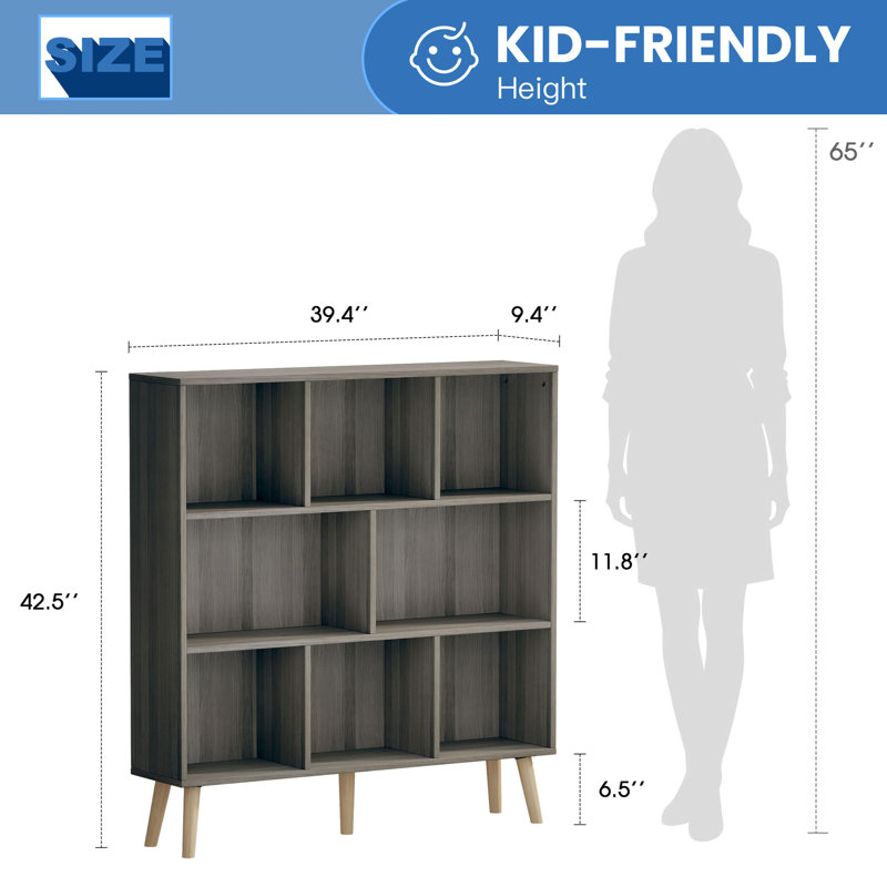 Bibliothèque Marlik, Gris platine, (8 tablettes) H 42,5 po x l 39,4 po x P 9,4 po