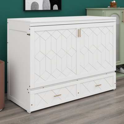 Wall-Mounted Murphy Bed with Integrated Storage Drawer and Built-In Power Outlets