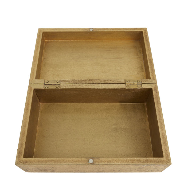 Wood Geometric Decorative Box with Hinged Lid Set, Gold