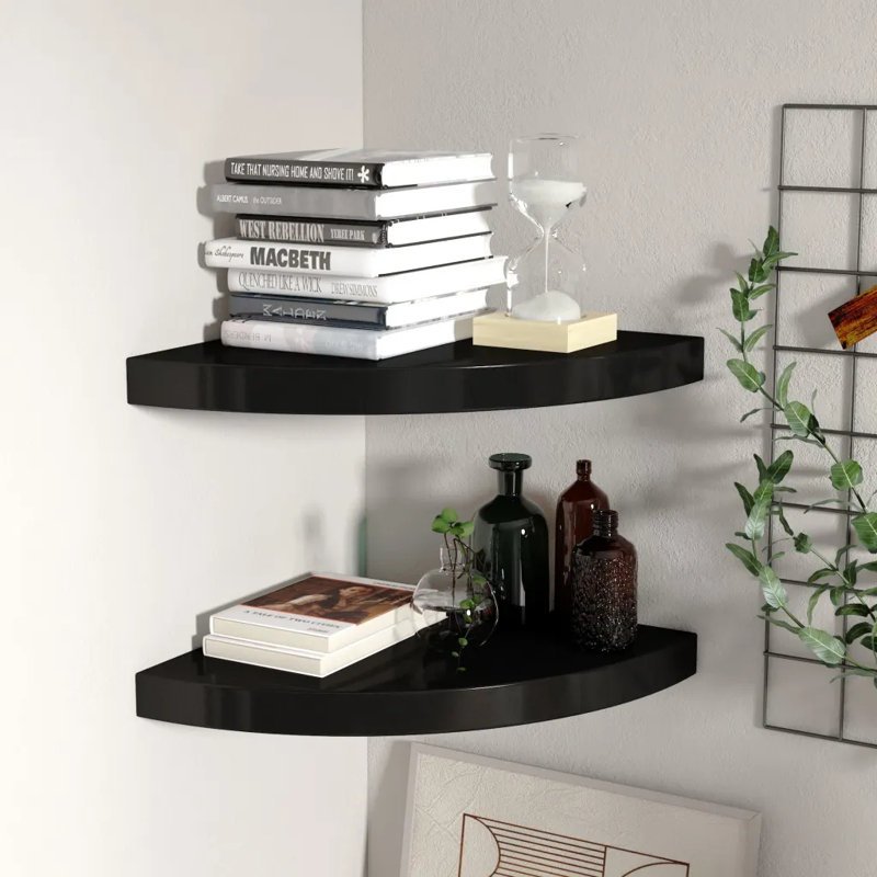 Arst 2 Piece Corner Shelf, 3.8cm H x 35cm W x 35cm D, Black