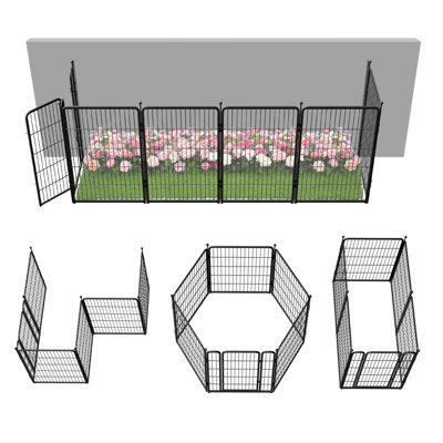 FXW Garden Fence Outdoor for the Yard – 40in(H) x 13.6ft(L) Heavy Duty Metal Animal Barrier for Dog, No Dig Decorative Dog Fence, 6 Panels, Black