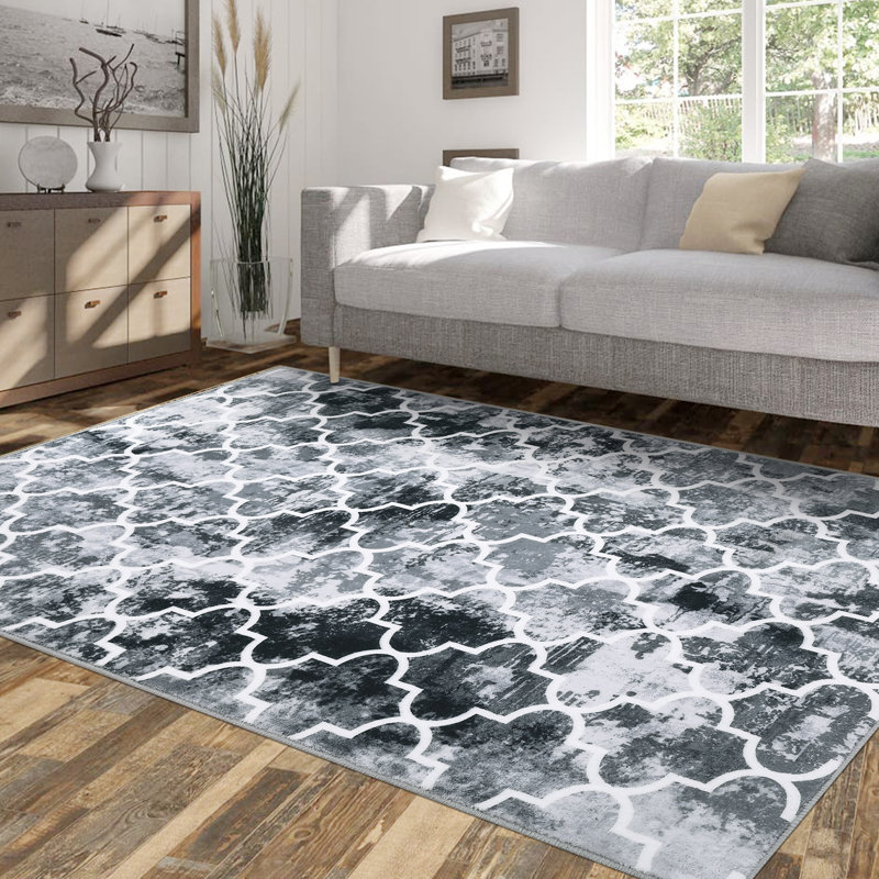 Tapis marocain délavé à motif géométrique moderne à motif treillis doux pour salle de bureau gris, Rectangle 8 pi x 10 pi