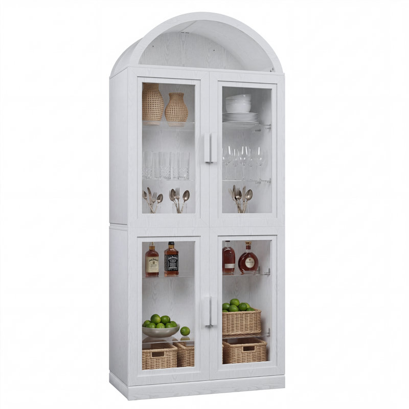  Garde-manger de 62 po de hauteur Zolan avec 4 portes en verre et garde-manger en bois avec 4 tablettes, White