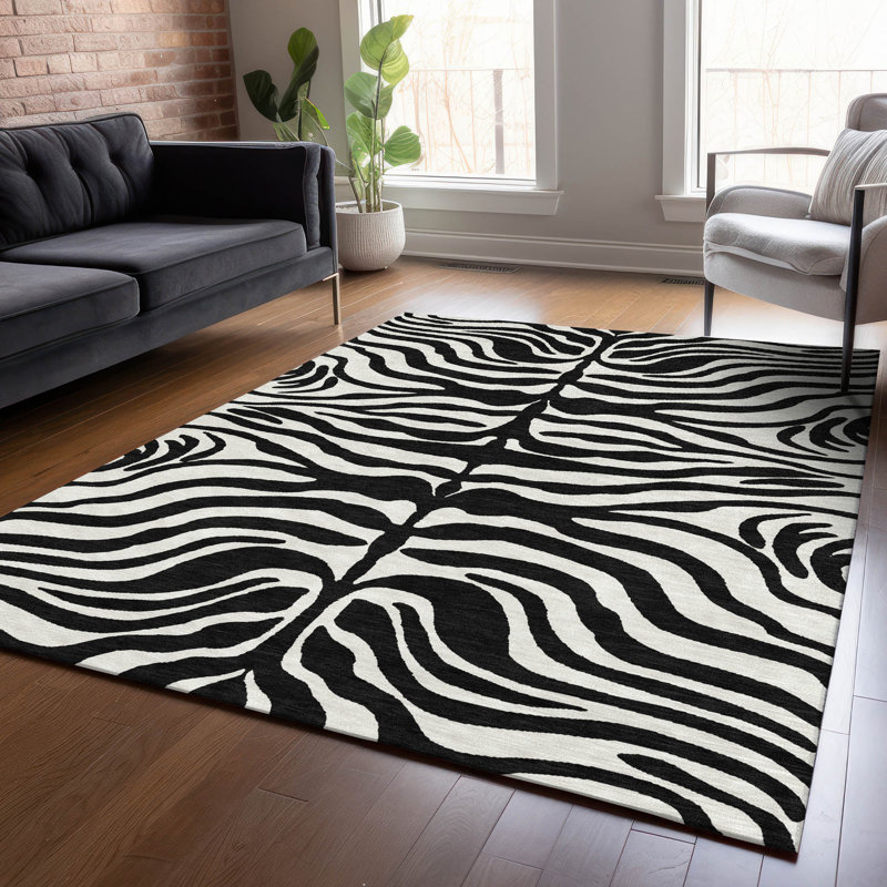 Solstice Black Washable Indoor-Outdoor Rug - , 3' x 5'