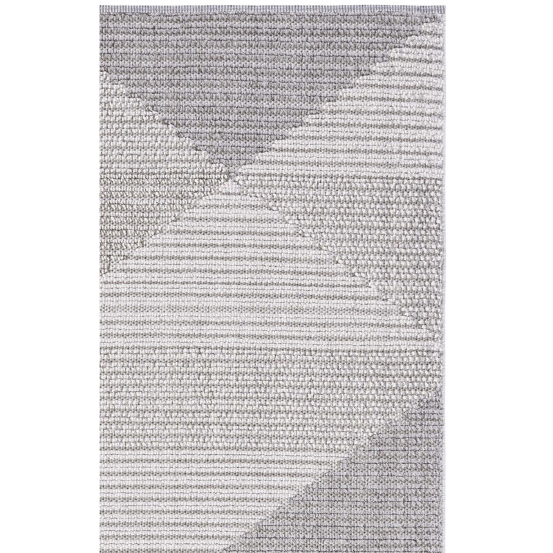 Tapis géométrique gris / beige en polypropylène tissé à la machine, Carré 6 pi 7 po