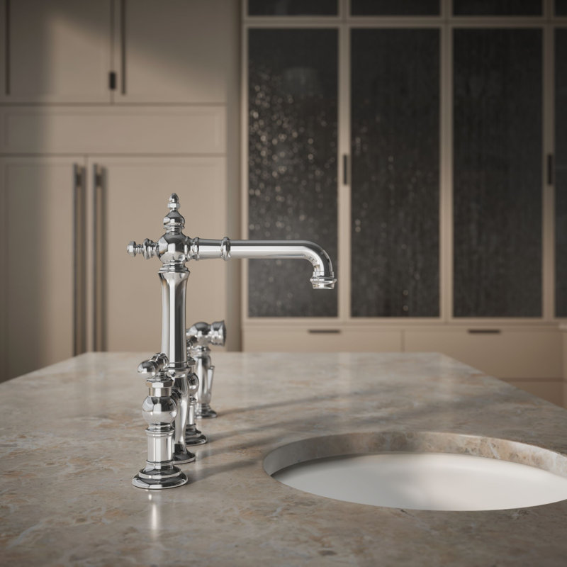 Artifacts® Bridge Faucet with Side Spray, Polished Chrome, Lever Handle