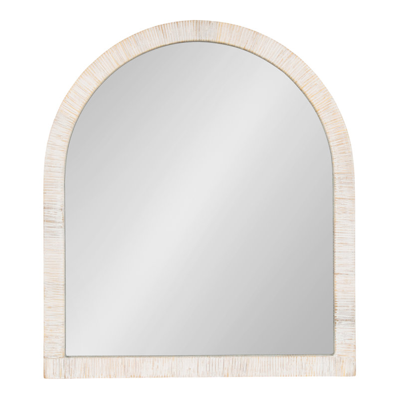 Radcliff Arched Rattan Bathroom Wall Mirror, 32" H x 28" W, White