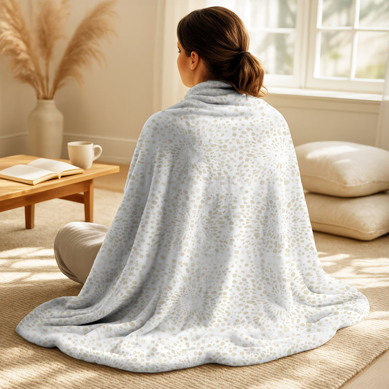 Jeté ivoire et crème Boho - peluche abstraite, jeté en molleton moderne