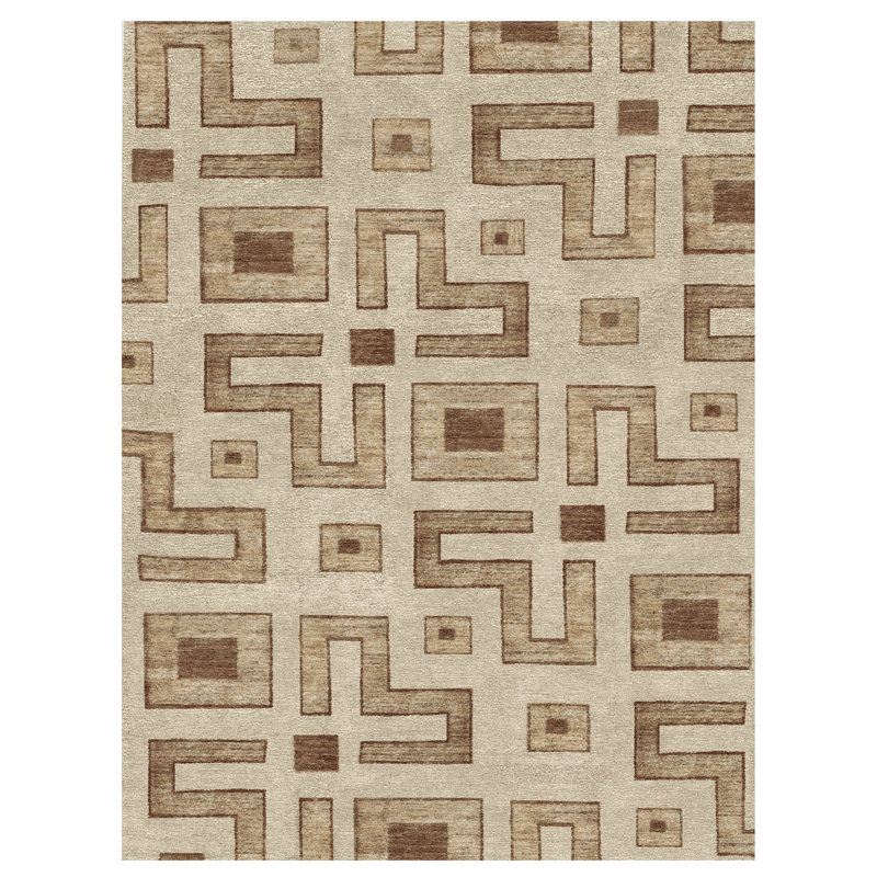 Tapis rectangulaire chanvre / laine noué à la main, Rectangle de 10 pi x 14 pi