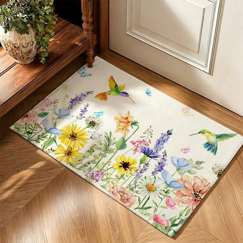 Tapis d'appoint papillons et fleurs sauvages 120 x 80 cm pour salon