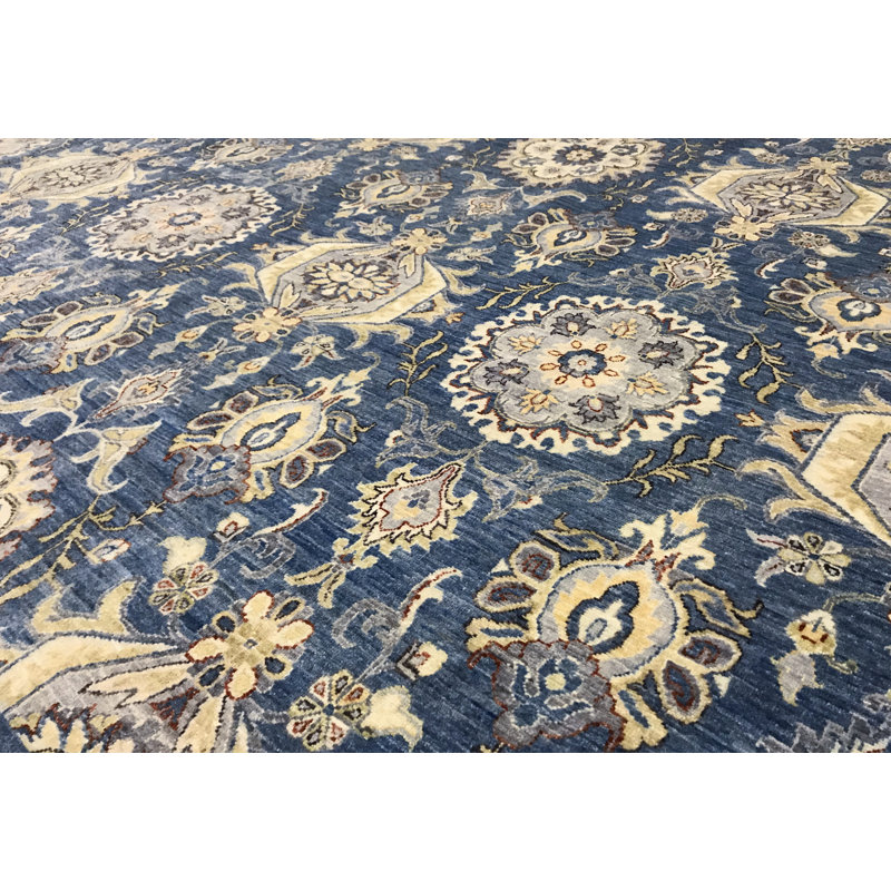 Tapis bleu de haute qualité noué à la main