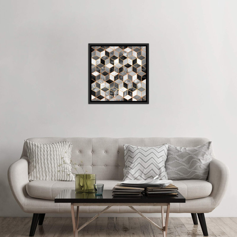 «Black and White Cubes» par Elisabeth Fredriksson - impression d'art graphique, Toile avec cadre noir