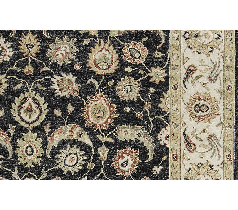 Tapis noir et ivoire de haute qualité noué à la main