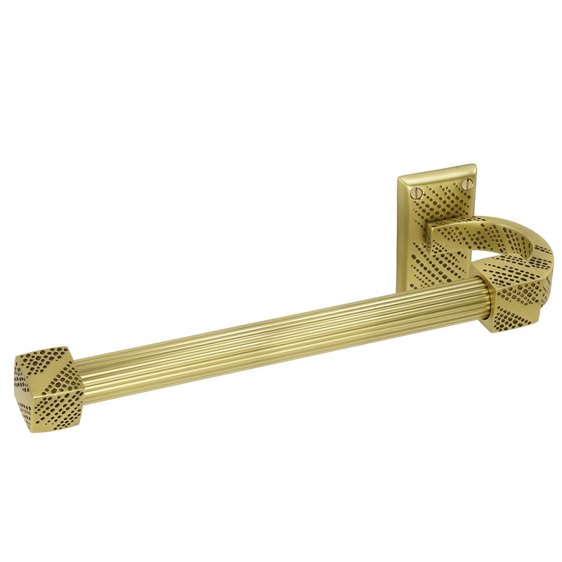 SUTTON  12" HAND TOWEL BAR LEFT, REEDED HANDLE; SATIN NICKEL FINISH, 3.75" H x 13.75" W x 3.25" D, Museum Gold