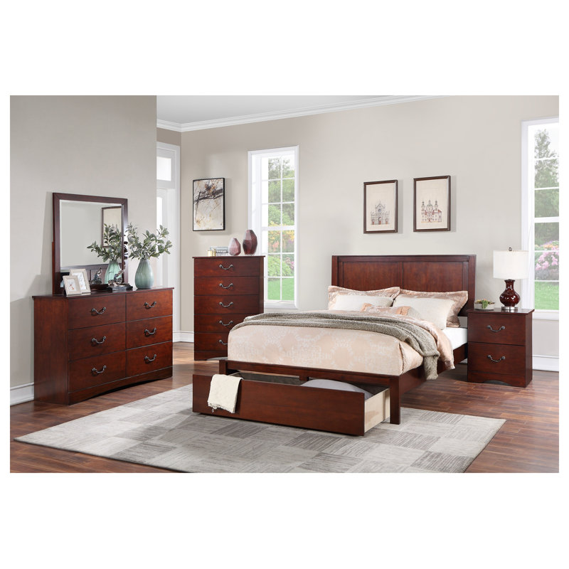 Table de chevet 2 tiroirs Modern Classic avec finition cerisier, panneau de particules et fabrication en pin