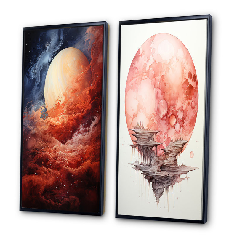 «Planète Jupiter orageux» 2 pièces, Cadre noir, H 40 po x l 40 po