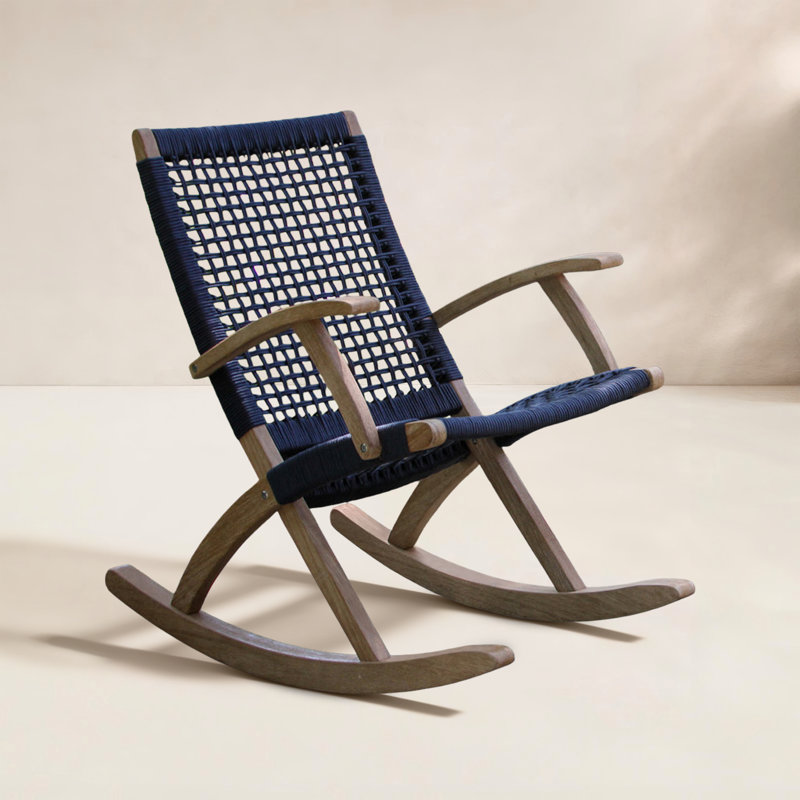 Chaise berçante en bois massif Brayson, Brun clair / corde bleue