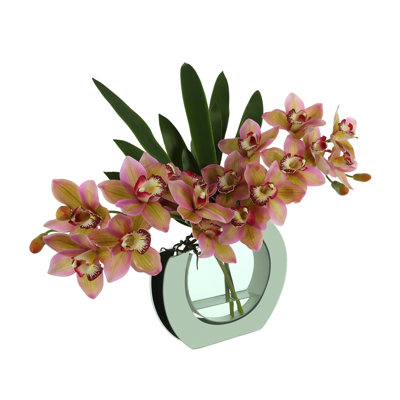 Modern Orchid Arrangement in Mirrored Glass Vase