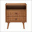 Table de chevet avec poste de recharge, 2 tiroirs, tablette de rangement ouverte, façades de tiroirs géométriques, pieds en bois massif-879711686