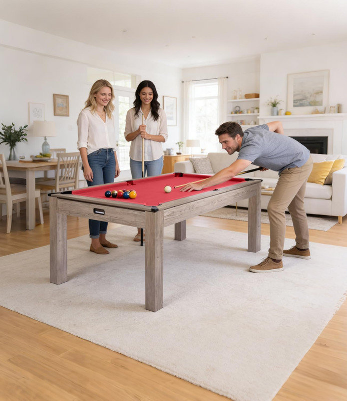 Table de billard 7 pi, table de billard 84 po avec finition en bois gris rustique, table de jeu pour le garage de la salle de jeu, tissu noir