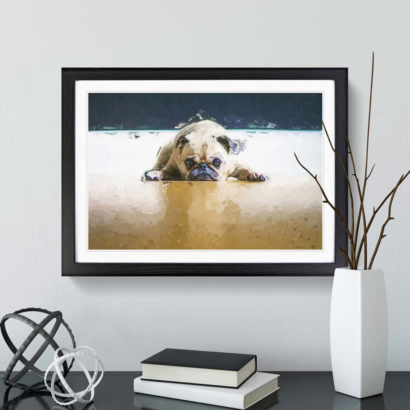 Fawn Pug Dog - Picture Frame Graphic Art Print, 35cm H x 50cm W x 2cm D, Black