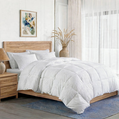 All Season Down Comforter with 100% Cotton Cover, White King Duvet Insert