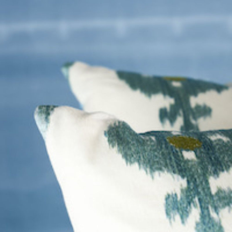 Raja Embroidery Pillow, Blue/Gray/White, 22" x 22"