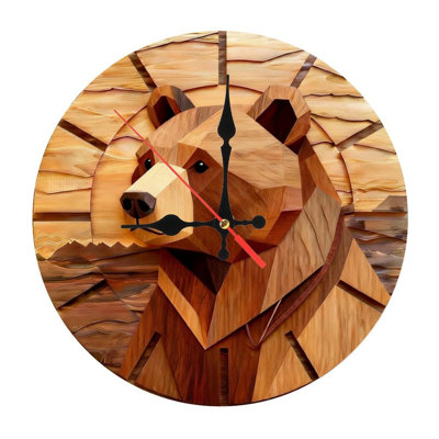 10" Round Wooden Wall Clock, Silent Quartz Movement, UV-Printed Design, Battery Operated
