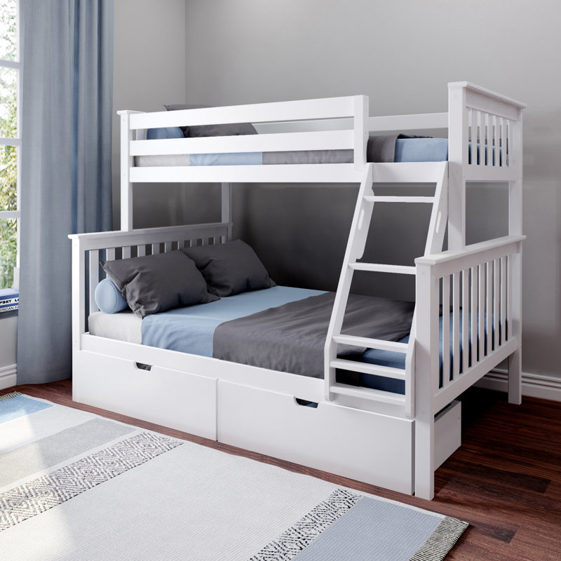 Lit superposé standard en bois massif Bolles, Simple sur double, Blanc