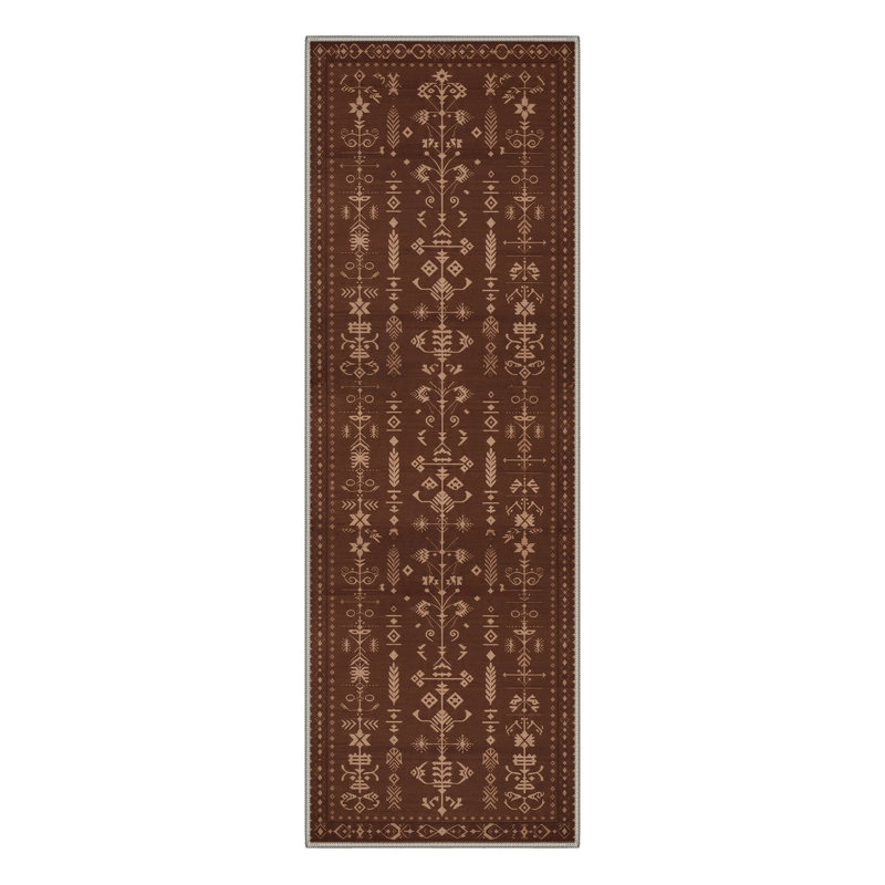 Nomadix Geometric Tribal Machine Washable Caramel Indoor Area Rug With Non-Slip Backing, Runner 2' x 6'