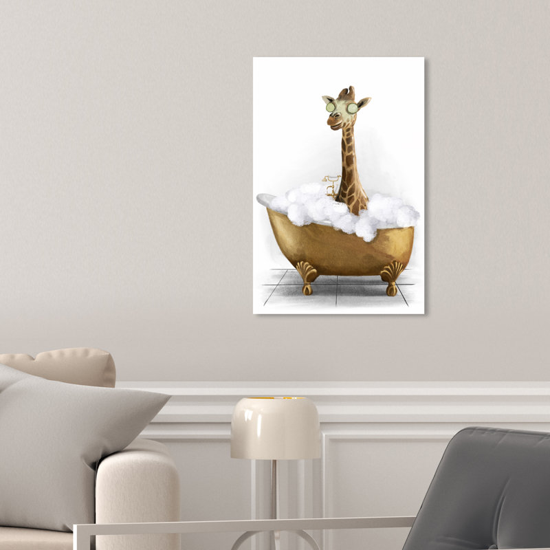 Bathtime Giraffe - Peinture sur toile, Toile tendue, H 45 po x l 30 po, Sans cadre