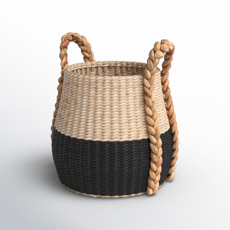 Armadi Two Tone Wicker Basket with Handles, Black