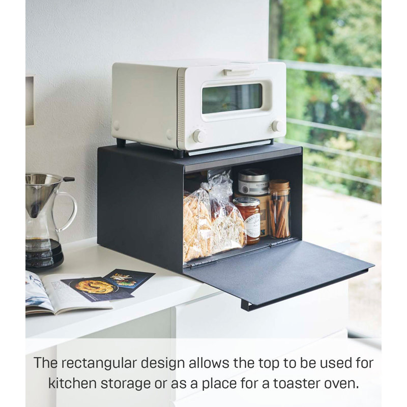 Black Steel Minimalist Rectangle Bread Bin with Handles