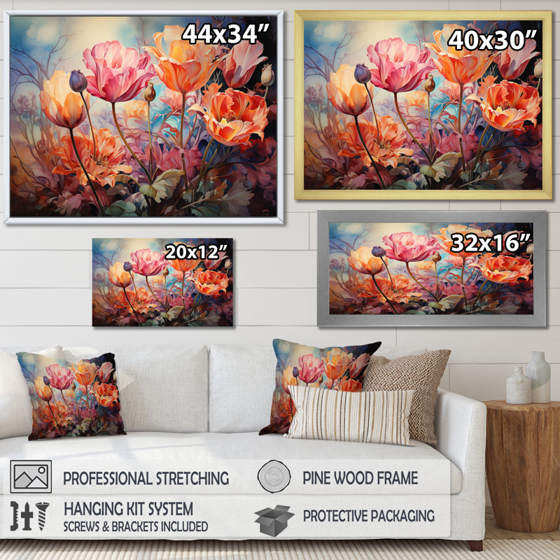 Tapisserie «Meadow Tulip» sur toile, Encadrement doré, H 30 po x l 40 po x P 1,5 po