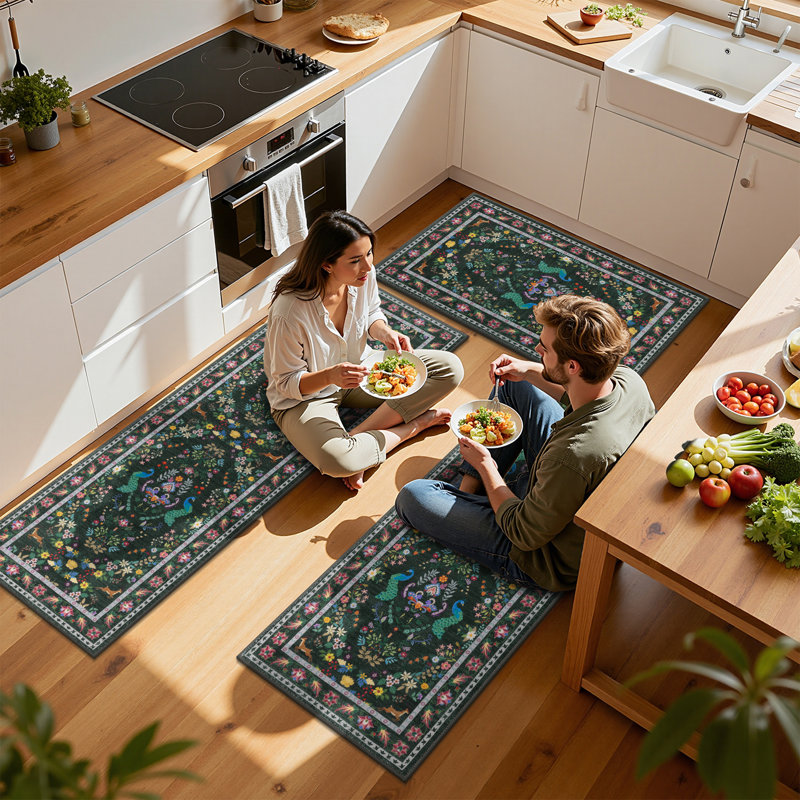 Machine Washable Non-Slip Kitchen Mat, Green/Red/Yellow