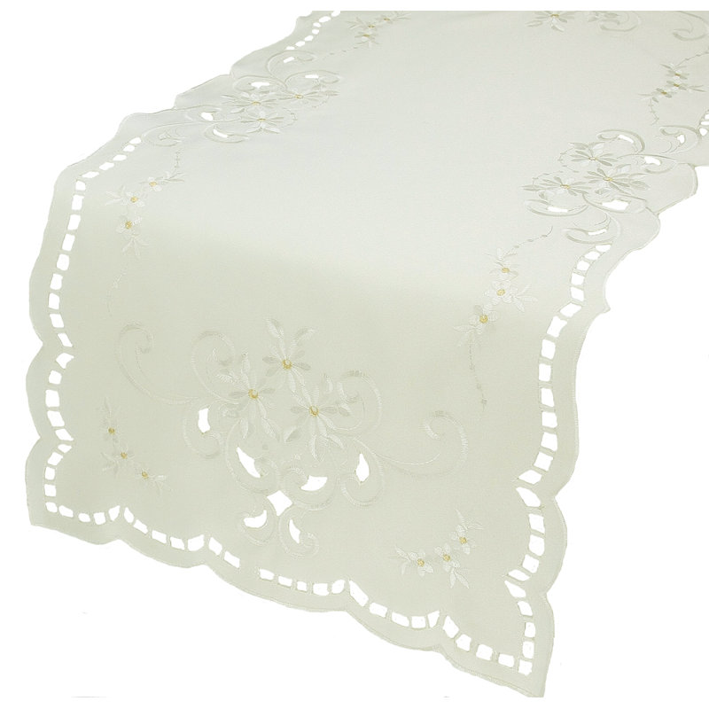 Daisy Table Runner, 54" L x 15" W, White