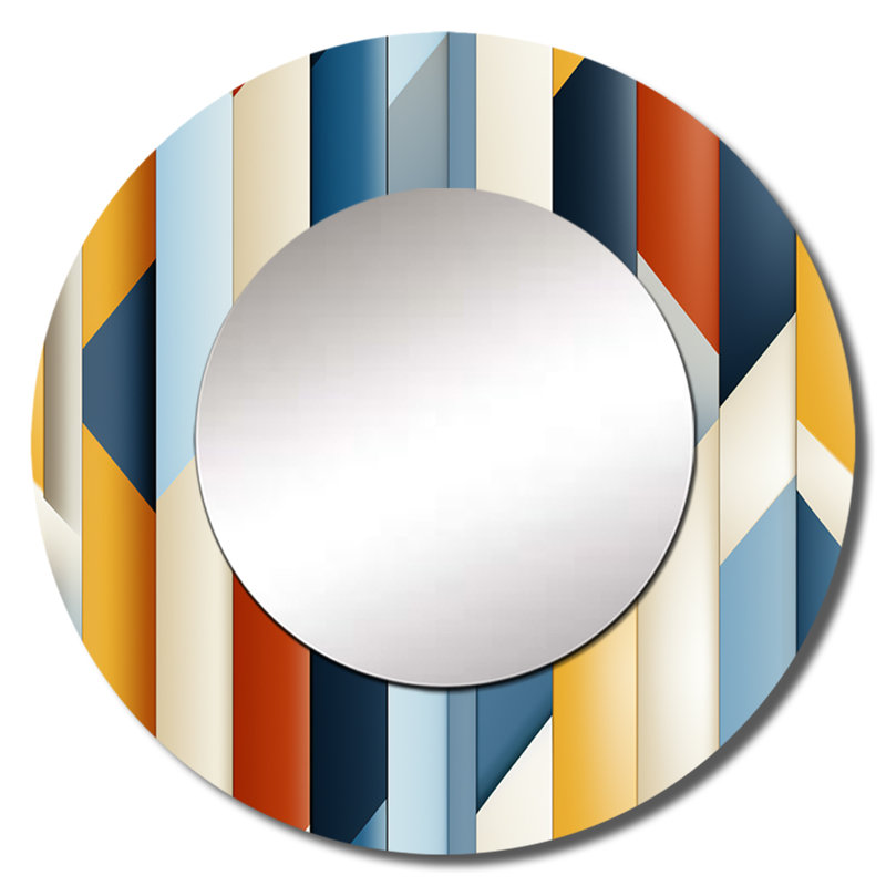 Multicolor Striped Lines Pattern - striped  Mirror, Modern Round Unique Wall Mirror, Printed Metal Art, 36" x 36"
