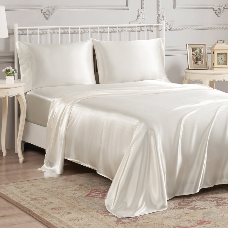Ivory Satin Microfiber Queen Sheet Set