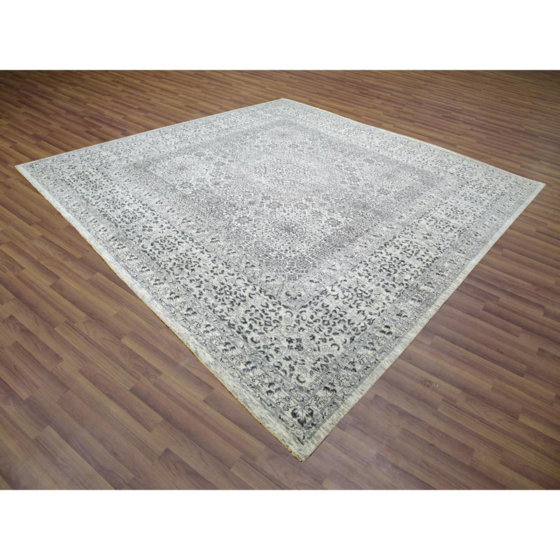 Tapis carré en laine nouée à la main 11 pi 11 po x 12 pi 0 po Cloud Undyed