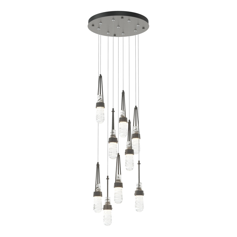 Link 9 - Light Pendant, Natural Iron, Standard: 19" to 80", Clear with White Threading Glass