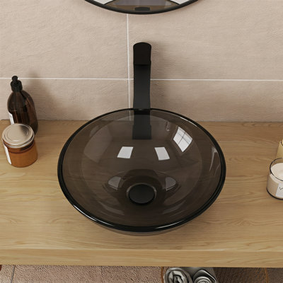 16.5-inch Round Hand Painted Tempered Glass Bathroom Vessel Sink with Chrome Pop Up Drain